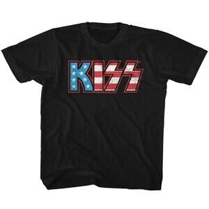 Kiss Flag Kiss Black Youth T Shirt